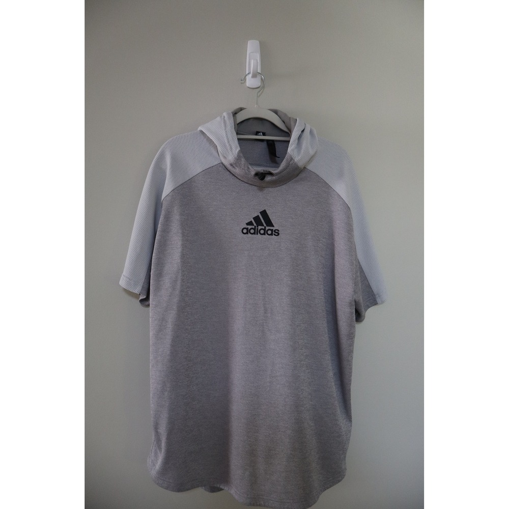 Athleisure Sportswear Adidas Short Sleeve Hoodie L Grey Active Training Top